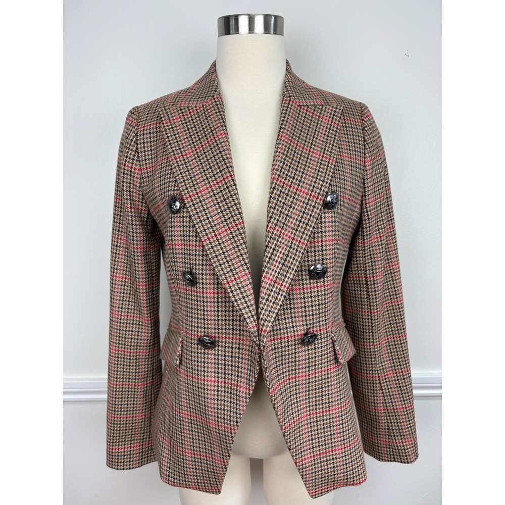 Banana Republic Houndstooth Cadet Blazer Camel Double Breasted Size 6 Academia